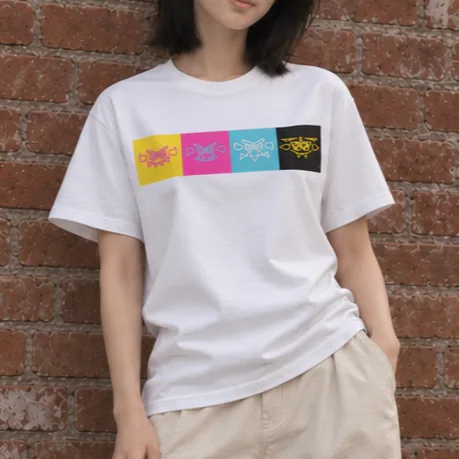 Close view of the white G4 Fishing shirt with four colorful Grimlin faces